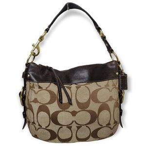 COACH CC SIGNATURE CANVAS GENUINE LEATHER TOTE SHOULDER BAG PURSE HANDBAG HOBO